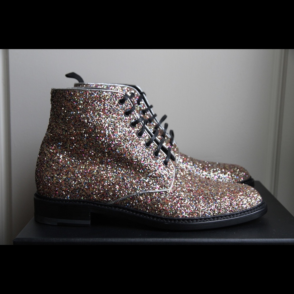 Saint Laurent Lolita 20 Glitter Combat Boots